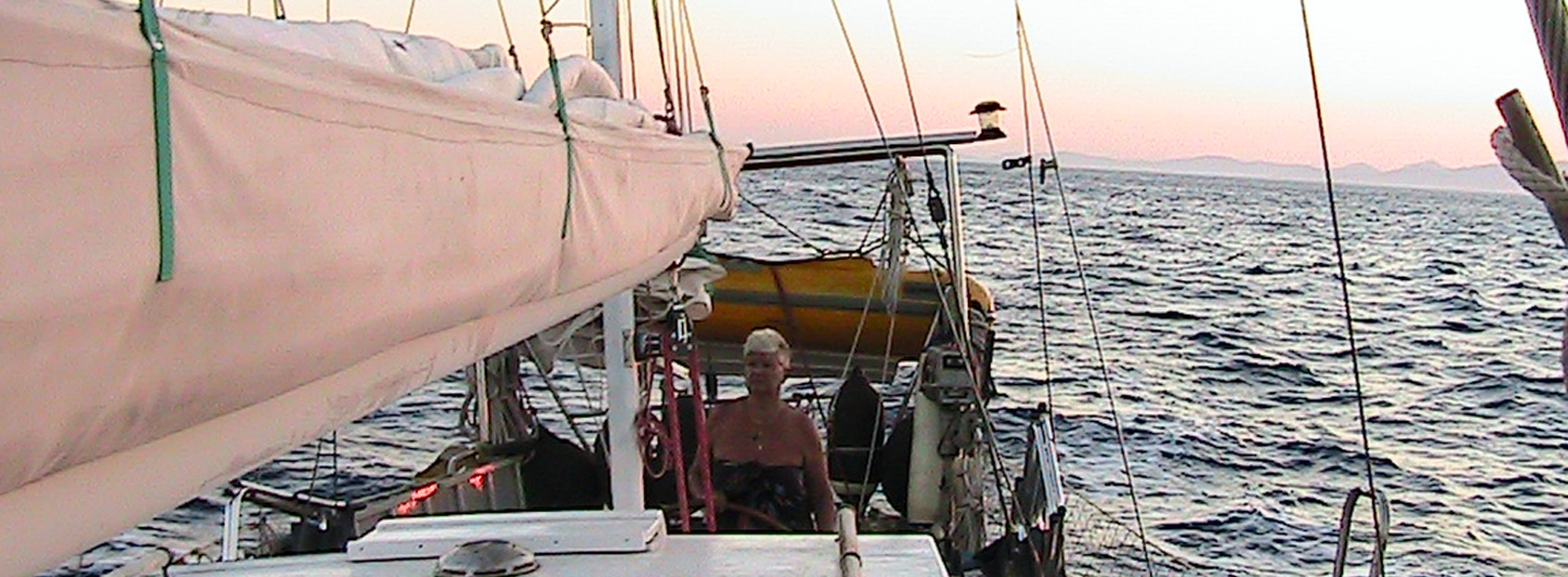Caryn at the wheel leaving Lesvos